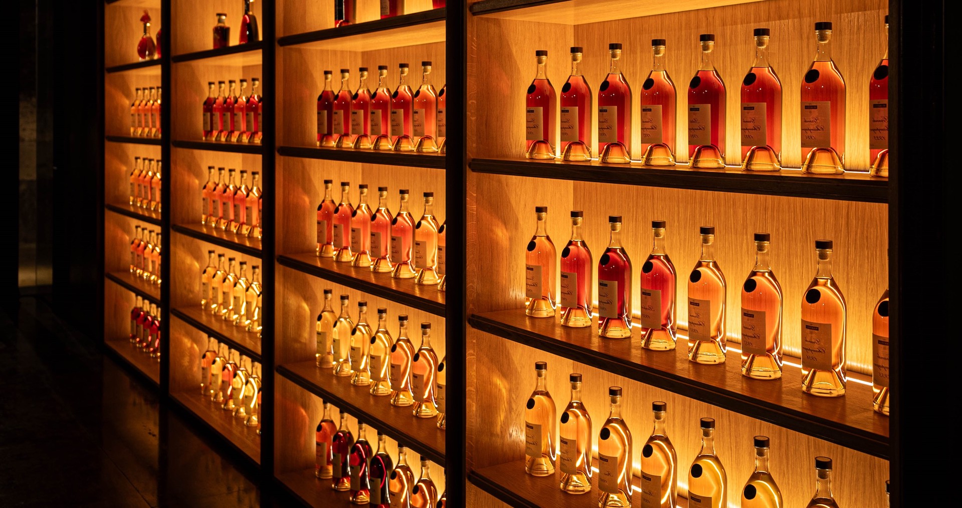Wall of Cognac bottles