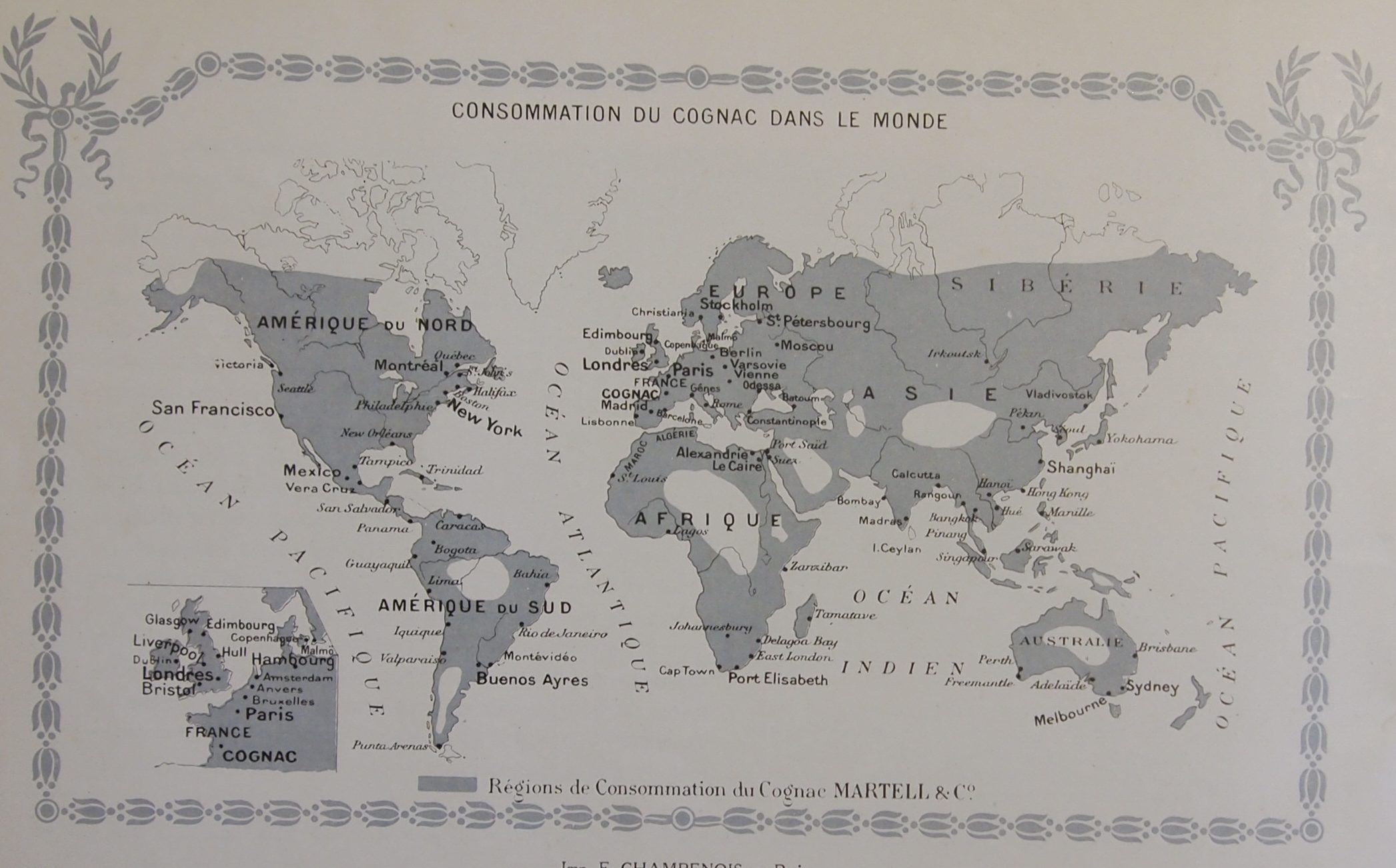Map of cognac consumption worldwide
